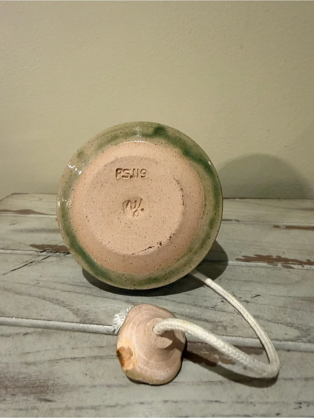 Artisan Studio Pottery Ceramic Oil Lamp Blue Palm Leaf Carved Signed PS.119